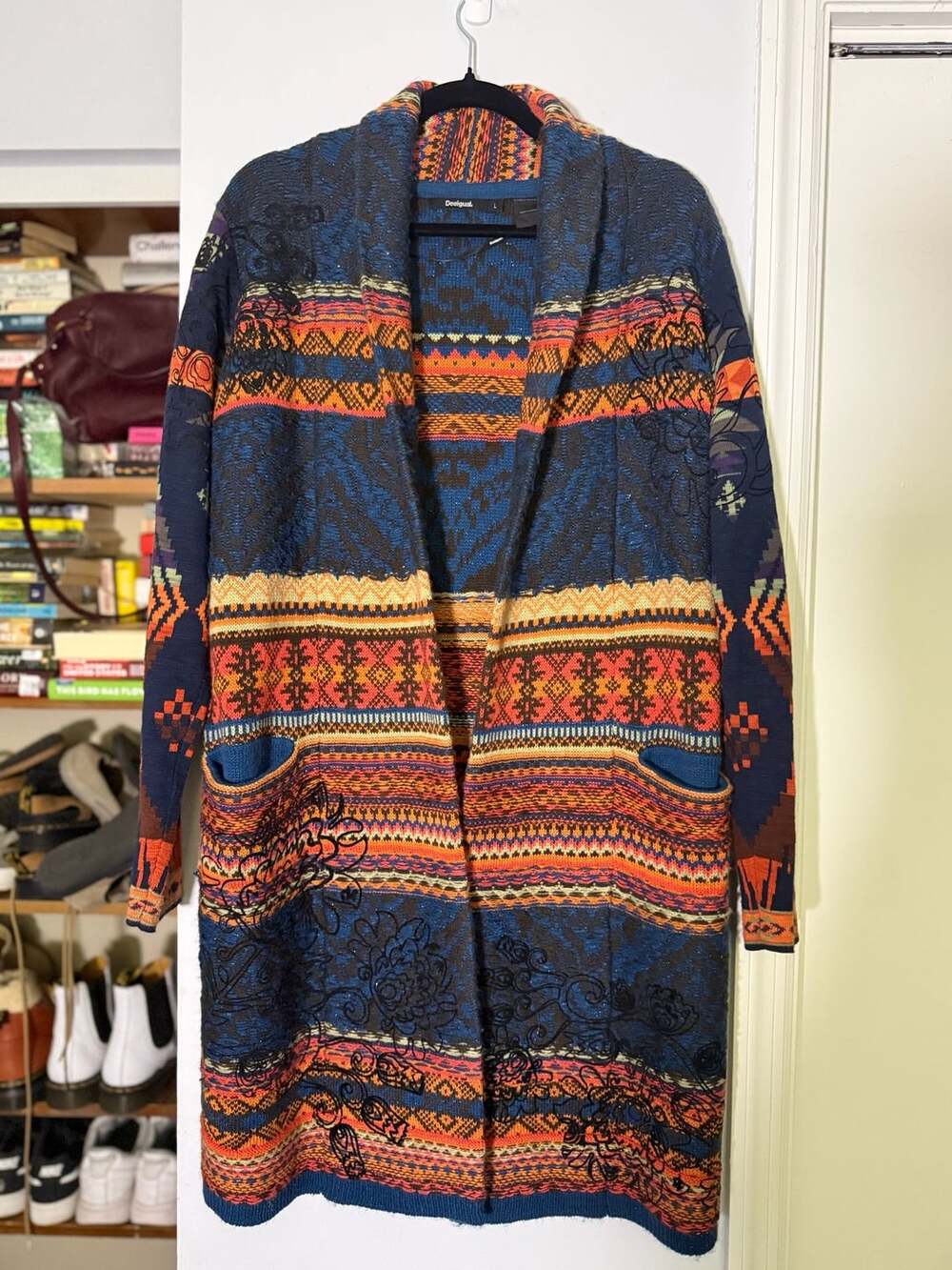 Desigual Cardigan Size L Multi Color Knit Coat